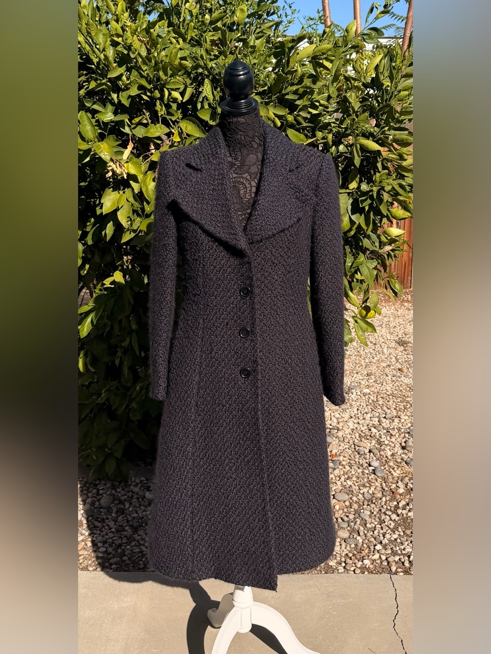 Y2K Vintage Armani Collezioni Italian Wool Women's Textured Long Coat